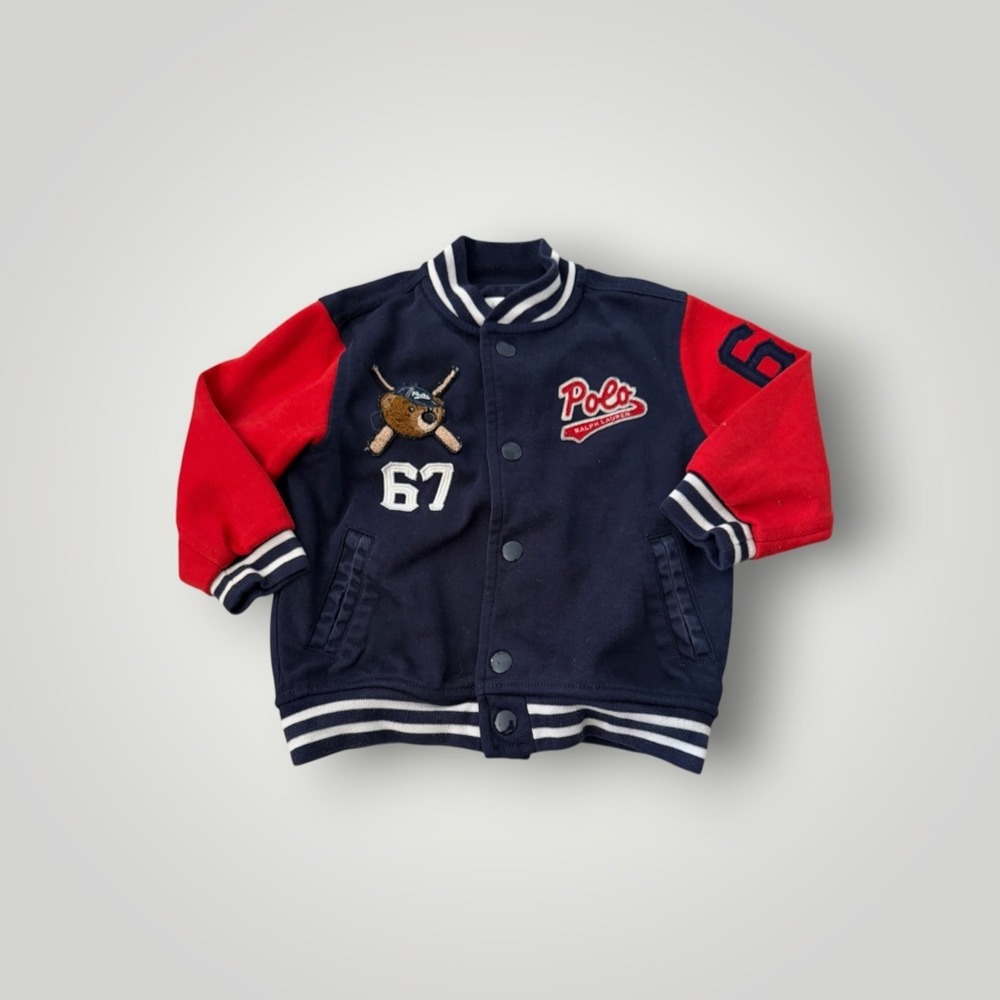 Polo Ralph Lauren Varsity Jacket Toddler 18M Navy Polo Bear Baseball 67 Preppy - Picture 2 of 11
